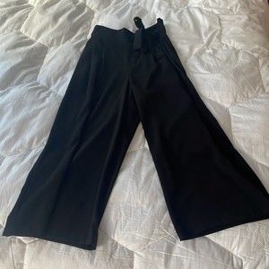 ZARA Trafaluc Collection Black Wide-Leg Paperbag Crop Pants